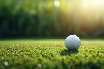 Vibrant Close-up Shot of Golf Ball on Tee with Beautifully Blurred Green Bokeh Background