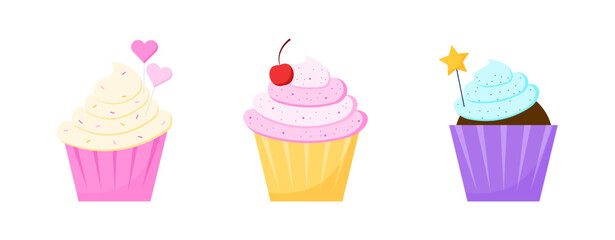 Set of cute cupcake dessert illustration vector