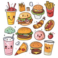 Set of food various style cartoon