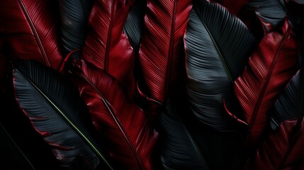 Abstract dark red tropical leaf textures for background or design concept with copy space.