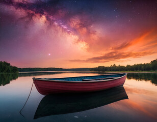 Canoe on a Calm Lake at Dusk