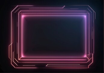 An abstract geometric background with neon square frame glowing with gradient light in the dark from Generative AI