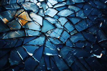 Broken shards of glass, carefully arranged and fused together, form a stunning mosaic that tells a story of resilience and beauty emerging from fragments. Concept of shattered beauty. Generative Ai.