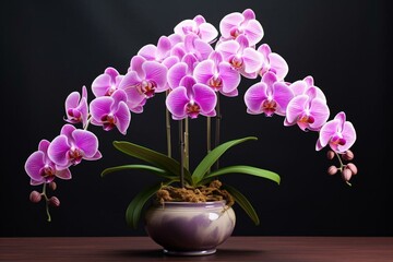 Beautiful phalaenopsis flower in a pot. Generative AI - obrazy, fototapety, plakaty