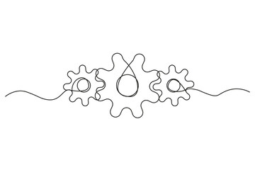 Single line drawing with gear. One continuous line of gear wheel. Vector illustration. EPS 10.