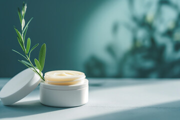Mockup of organic cosmetic cream with olive branch