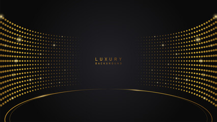 luxury glowing gold lighting on black background with lighting effect and sparkle. Luxury, premium, podium award vector design style - obrazy, fototapety, plakaty