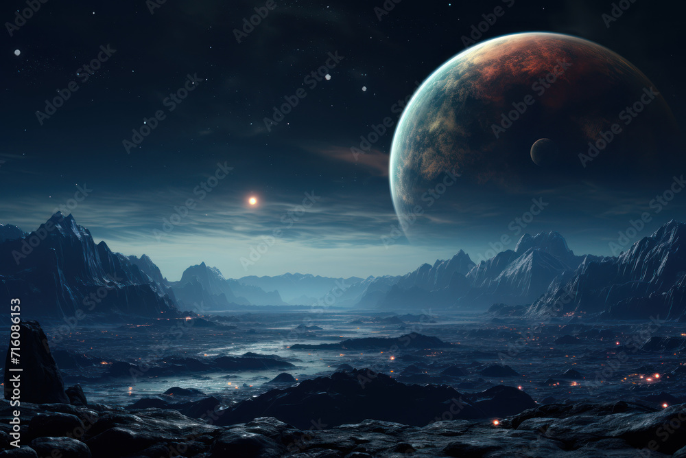 Wall mural a space probe sends back images of a distant planet's unique terrain, sparking wonder at the vastnes