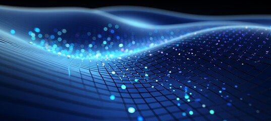 Abstract blue cyberspace background with dots, lines for data transfer, network security, metaverse