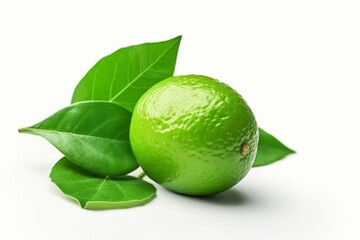 Isolated lime with leaves on white background. Clipping path included. Healthy nutrition concept. Generative AI