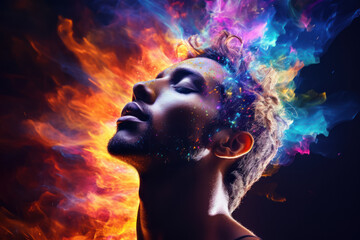A silhouette of a person with a colorful aura, representing the awakening of new emotions. Concept of emotional awakening. Generative Ai.