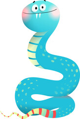 Funny silly snake or serpent character clipart cartoon for kids. Cheerful childish snake animal drawing. Vector hand drawn illustration in quirky style, character design for children.