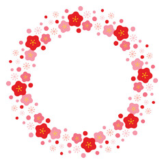 ほんわか梅の花のサークルフレーム円07/赤・ピンク