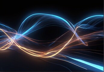 Colorful neon lines abstract wallpaper, Streaming energy on black background from Generative AI