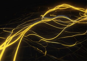 A Yellow neon lines abstract wallpaper, Streaming energy on black background from Generative AI