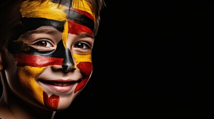 Children with Colored Paint on Face Country Flag of Germany Happy Cheering Celebrating Olympic Games World Cup Worldwide Sport Events Competition on Dark Background Wallpaper Template 16:9