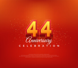 Modern 44th number design, for anniversary celebration in bold red color. Premium vector background for greeting and celebration.
