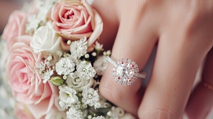 Closeup Hand of bride with wedding ring
