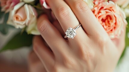 Closeup Hand of bride with wedding ring - obrazy, fototapety, plakaty