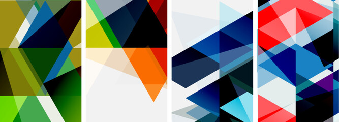 Colorful bright triangles with various colors and transparencies. Vector illustration For Wallpaper, Banner, Background, Card, Book Illustration, landing page