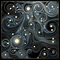 Fototapeta na wymiar Abstract swirls within swirls in gray, blue, black and white