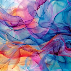 Abstract composition of layers of vibrantly-colored translucent flowing shapes