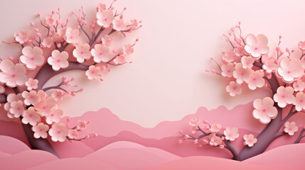 Obraz na płótnie Canvas Hanami (Cherry Blossom Festival) - Japan made in paper cut craft