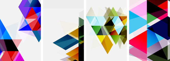 Colorful bright triangles with various colors and transparencies. Vector illustration For Wallpaper, Banner, Background, Card, Book Illustration, landing page
