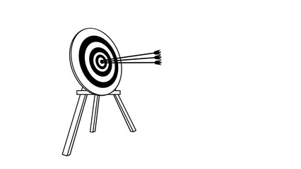 Illustration of black and white arrows that stuck accurate on the archery face target with three wooden legs	