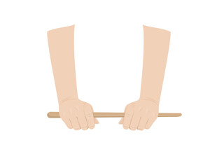 Wooden chopsticks in a man's hand.