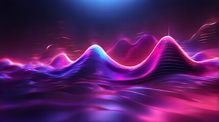 3d render, abstract panoramic background with pink blue wavy lines. Glowing neon light, impulse, chart, ultraviolet spectrum, Laser show, pulse power lines, abstract background