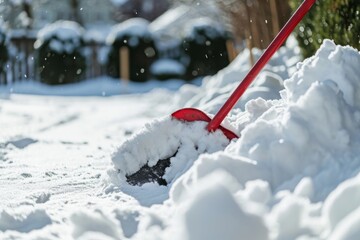 Using shovel on backyard snow