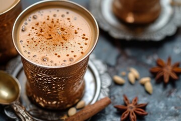 Closeup of masala or karak chai a traditional drink from the Middle East and India