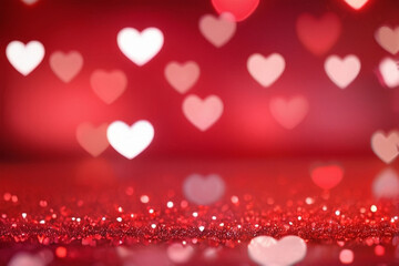 valentine bokeh  background  banner with  red hearts.
