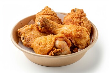 Fried chicken drumsticks on white background served in paper plate with clipping path