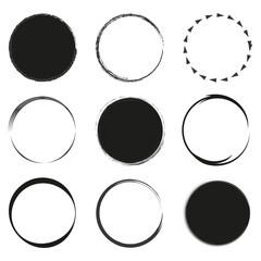 Black grunge round shapes. Brush strokes frames elements. Vector illustration. EPS 10. - obrazy, fototapety, plakaty