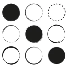 Fotobehang Black grunge round shapes. Brush strokes frames elements. Vector illustration. EPS 10. © Сергей Полякевич