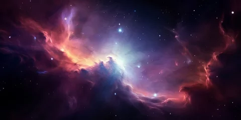 Schilderijen op glas Colorful space galaxy cloud nebula. Stary night cosmos. Universe science astronomy. Supernova background wallpaper, Generative AI  © Pixel Paradise