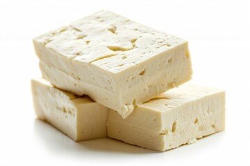 White background closeup of isolated tofu