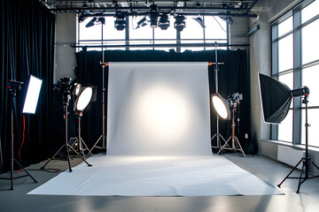 Modern photo studio with professional equipment.
