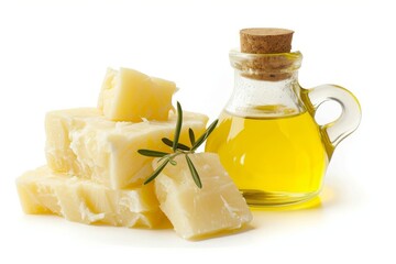 White background isolates lard and extra virgin olive oil