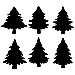 Isolated Pine on the white background. Pine silhouettes. Tree hand drawn. Vector EPS 10.	