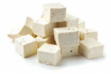 Tofu cheese with white background clipping path and depth of field Set or collection
