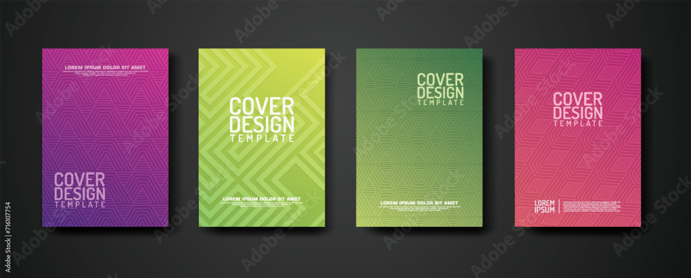 Poster set cover design template with geometric lines textured pattern background and dynamic gradation col
