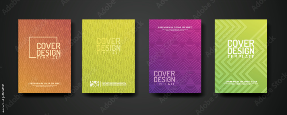 Poster set cover design template with geometric lines textured pattern background and dynamic gradation col