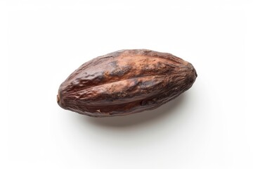 Close up top view of a cocoa bean without its skin isolated on a white background