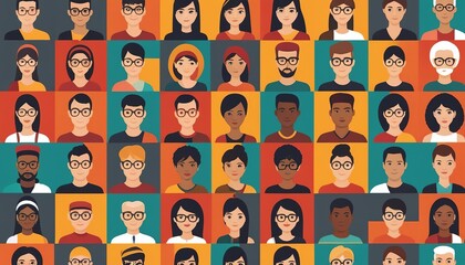 Colorful Vector Illustration of Diverse Face Avatars