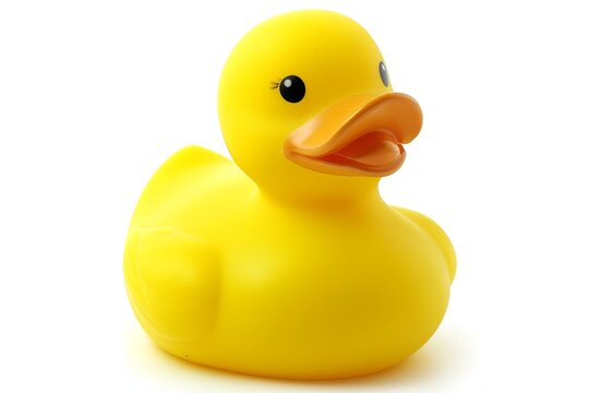 White background with cute yellow rubber duck isolated