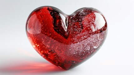 Heart-shaped transparent glass, white background