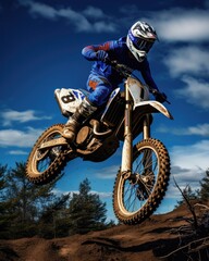 A person riding a dirt bike in the air. Generative AI.